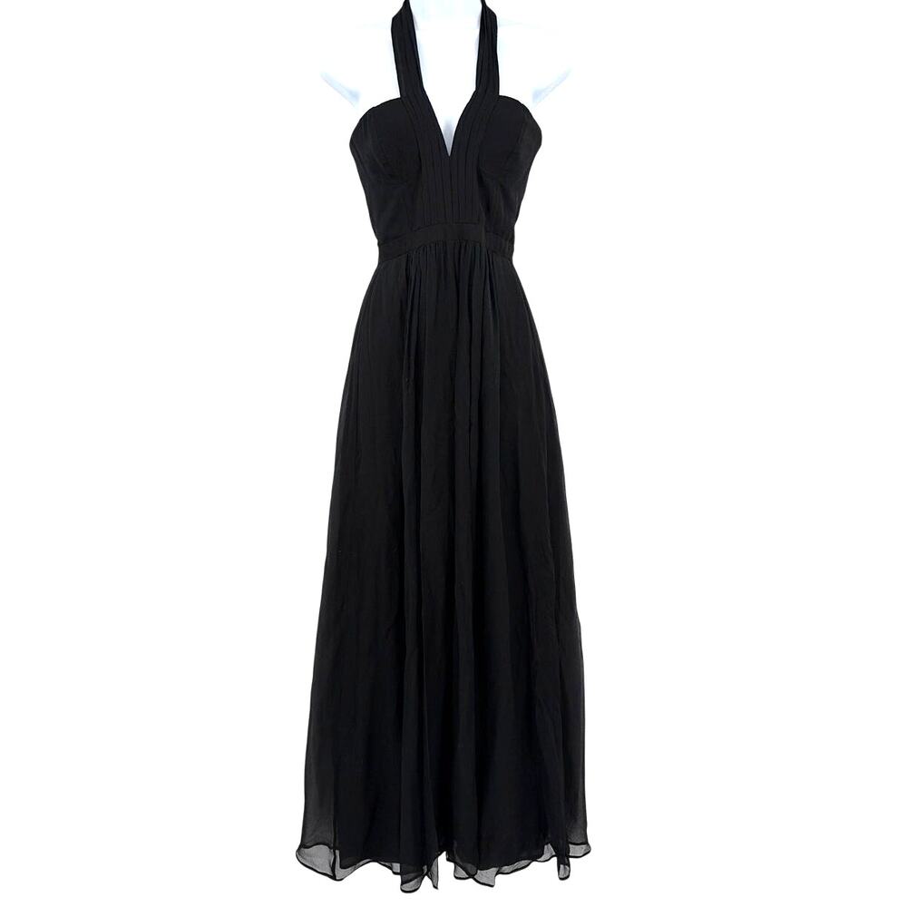 BCBG Max Azaria 100% Silk Prom Dress Sz 0 Goth Witchy Chiffon Halter Maxi Glam